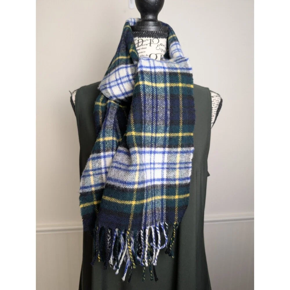 Tie Rack Lambswool Scarf Green Blue Tartan Plaid Scotland Neck Warmer Preppy